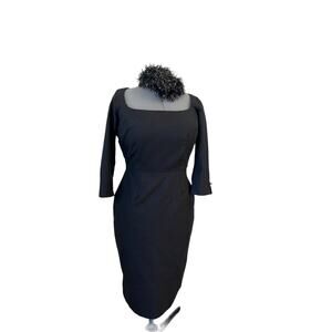 Womens round neck slim 3/4 sleeve classic little black dress midi size 6